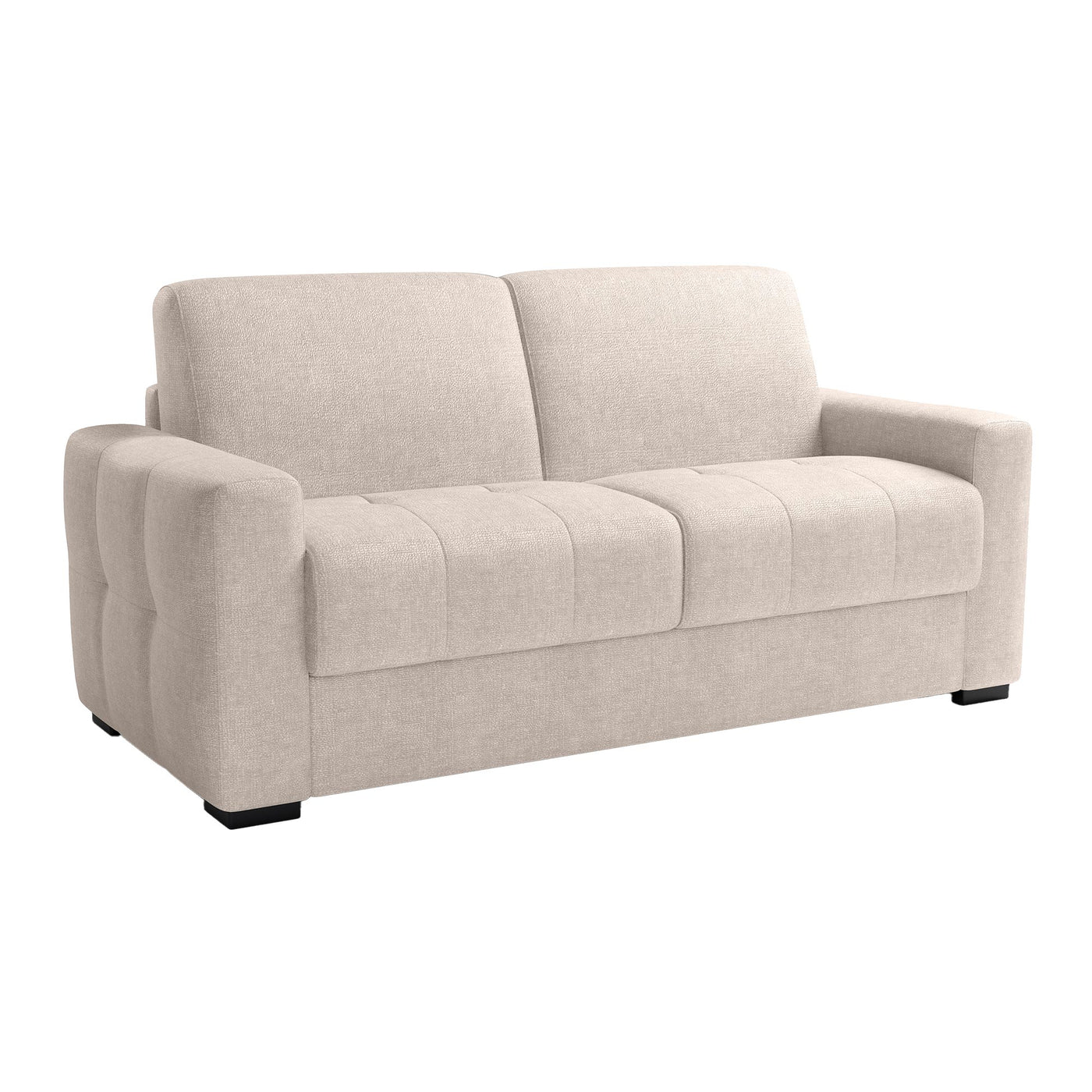 DYLANE Canapé 3 places convertible tissu capitonné beige matelas 22 cm - Canapés convertibles - Mobilier Deco