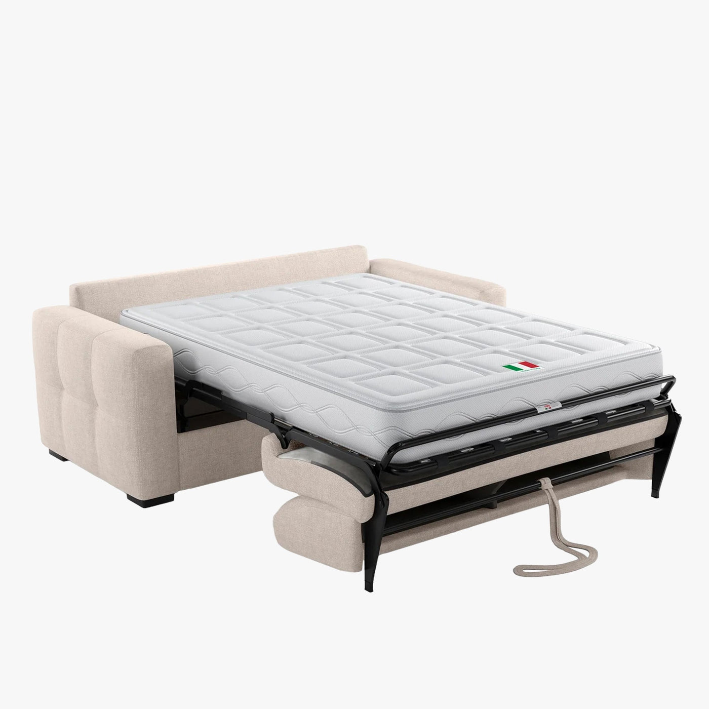 DYLANE Canapé 3 places convertible tissu capitonné beige matelas 22 cm - Canapés convertibles - Mobilier Deco