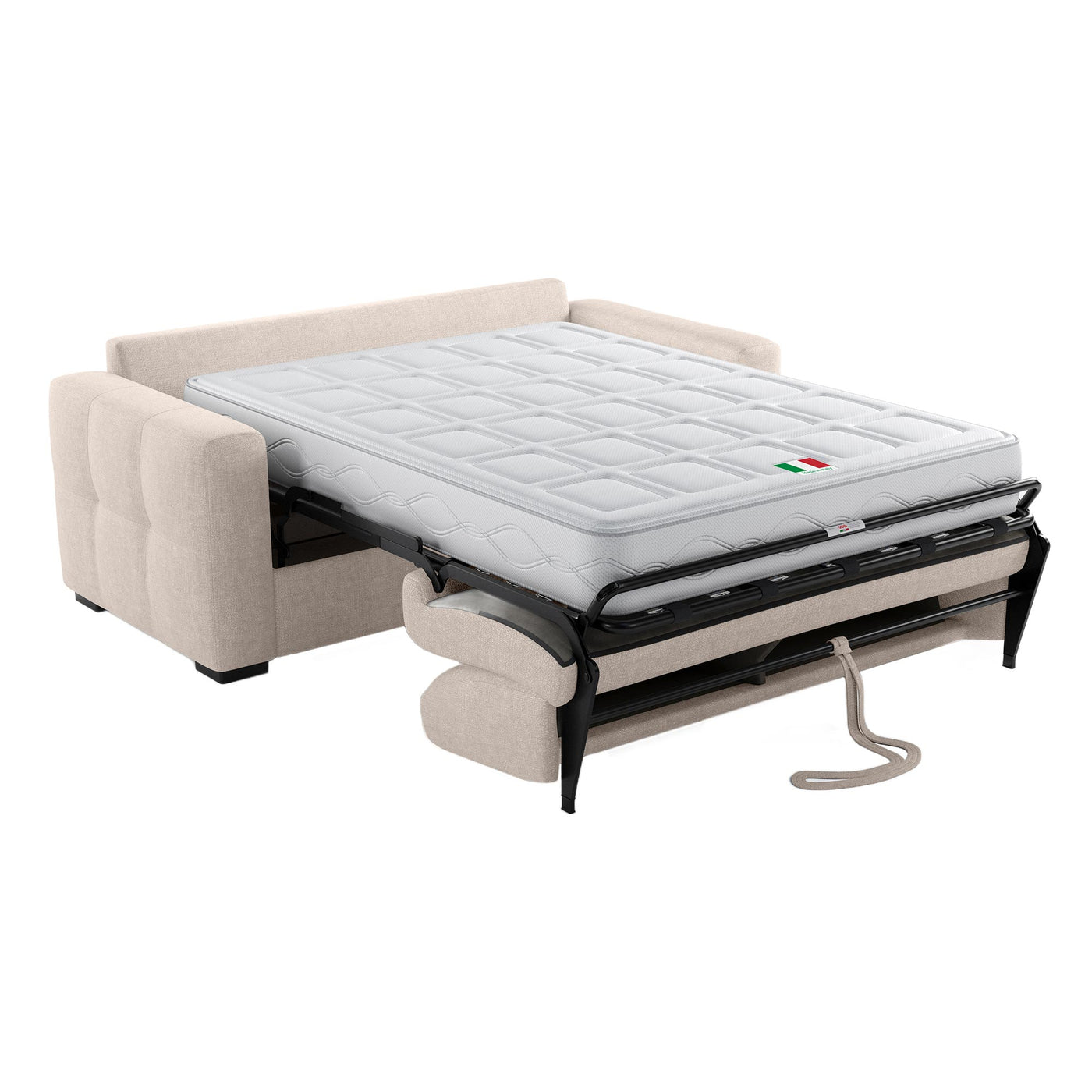 DYLANE Canapé 3 places convertible tissu capitonné beige matelas 22 cm - Canapés convertibles - Mobilier Deco
