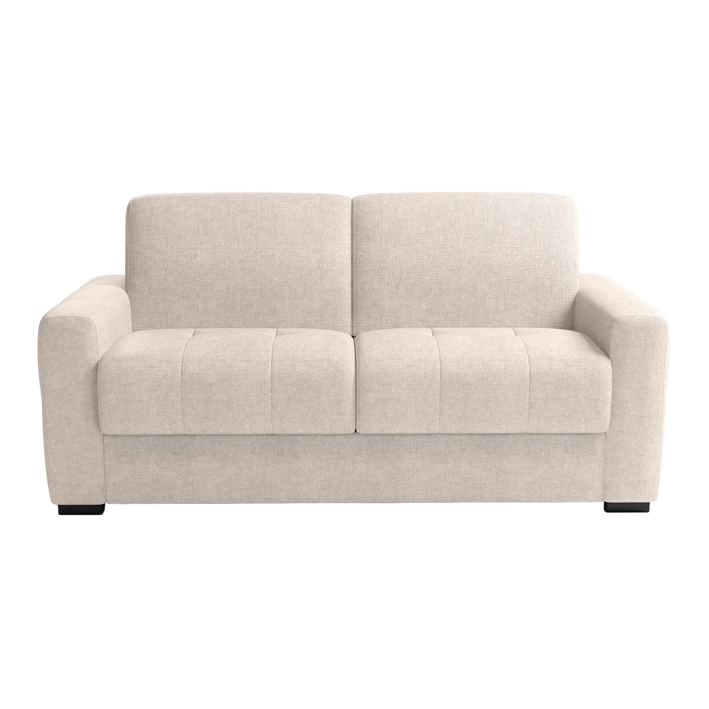 DYLANE Canapé 3 places convertible tissu capitonné beige matelas 22 cm - Canapés convertibles - Mobilier Deco