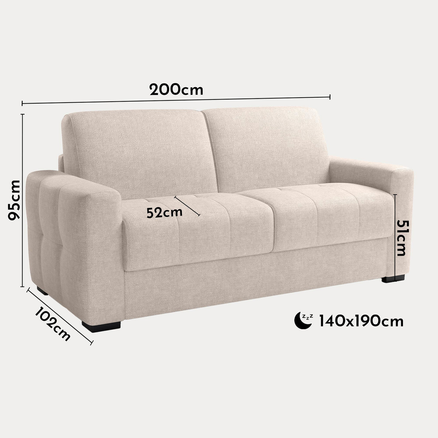 DYLANE Canapé 3 places convertible tissu capitonné beige matelas 22 cm - Canapés convertibles - Mobilier Deco