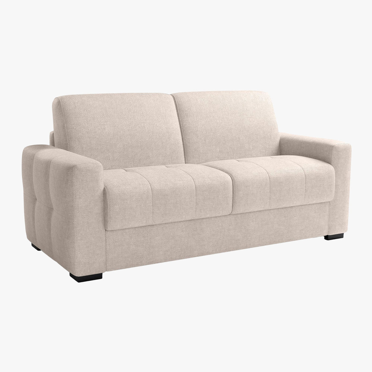DYLANE Canapé 3 places convertible tissu capitonné beige matelas 22 cm - Canapés convertibles - Mobilier Deco