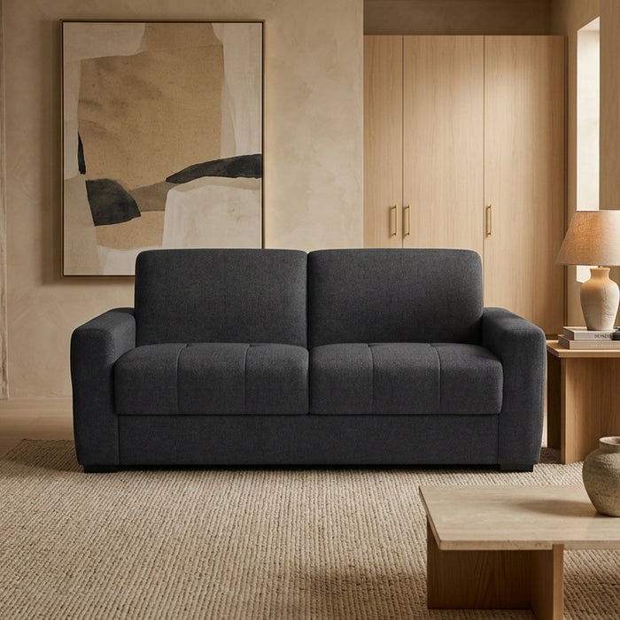 DYLANE Canapé 3 places convertible tissu capitonné gris anthracite matelas 22 cm
