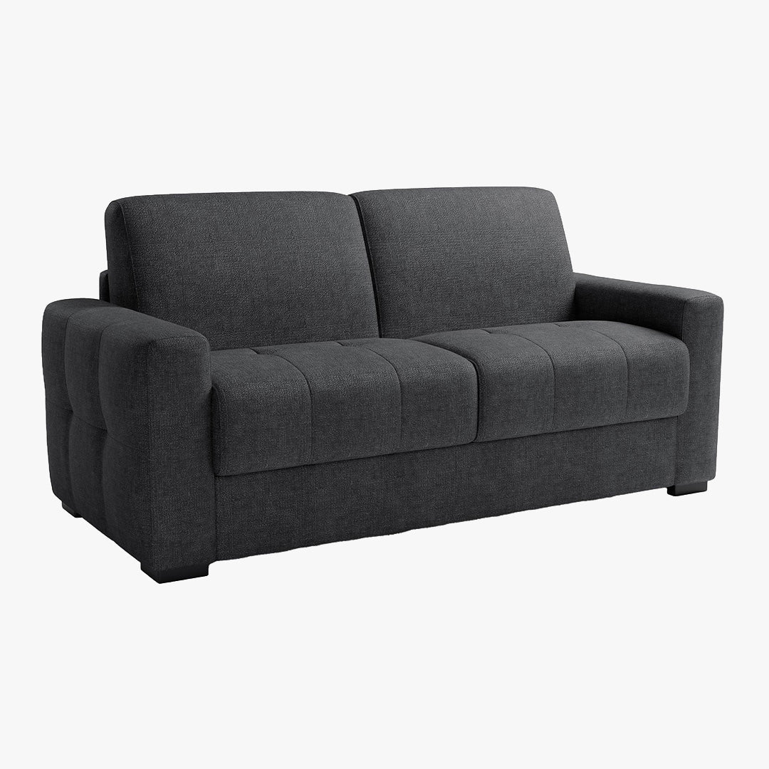 DYLANE Canapé 3 places convertible tissu capitonné gris anthracite matelas 22 cm - Canapés convertibles - Mobilier Deco