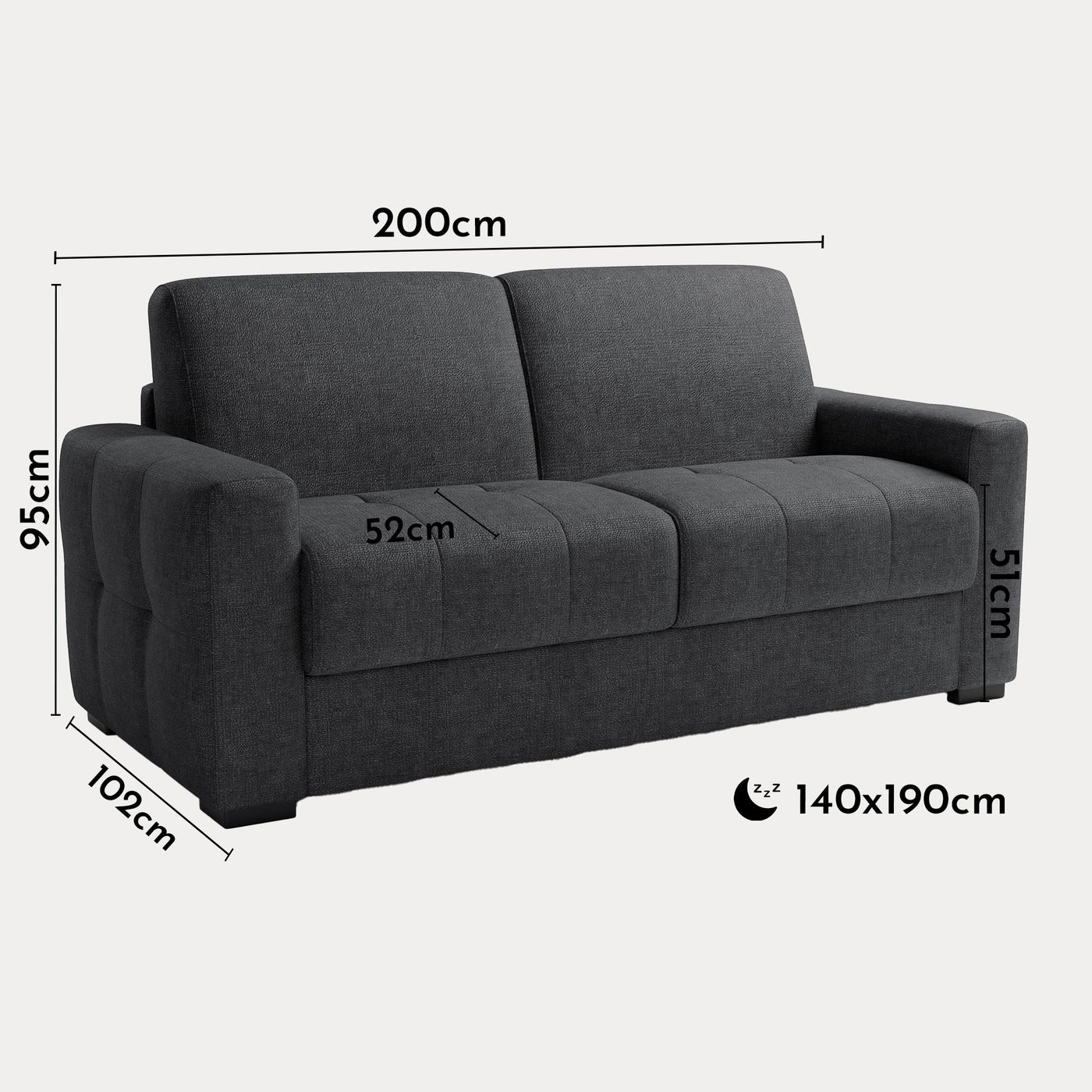 DYLANE Canapé 3 places convertible tissu capitonné gris anthracite matelas 22 cm - Canapés convertibles - Mobilier Deco