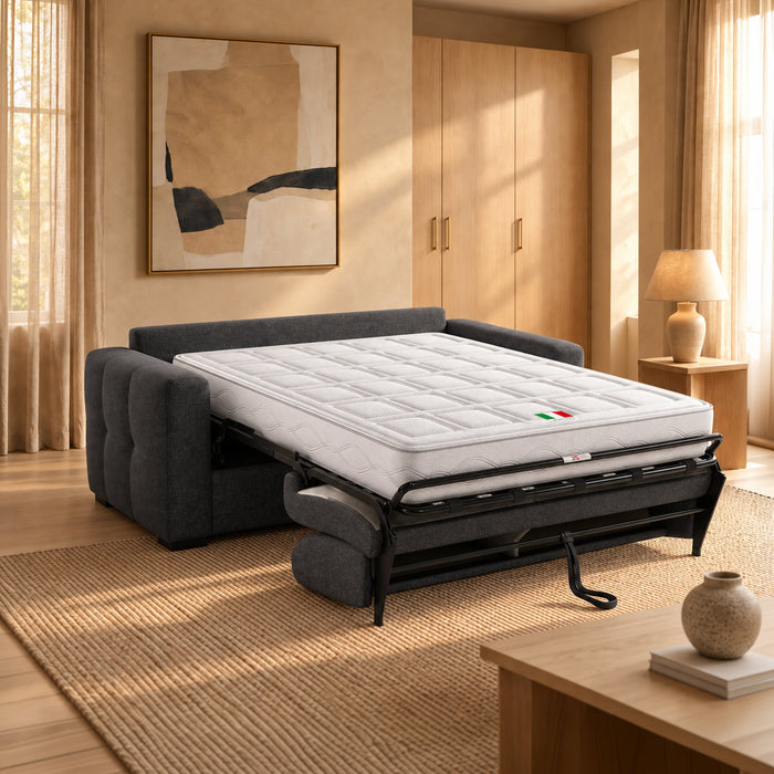 DYLANE Canapé 3 places convertible tissu capitonné gris anthracite matelas 22 cm – Canapés convertibles – vue 2