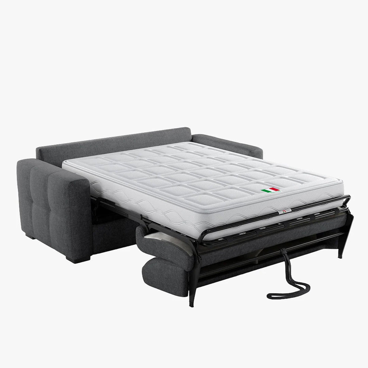 DYLANE Canapé 3 places convertible tissu capitonné gris anthracite matelas 22 cm - Canapés convertibles - Mobilier Deco