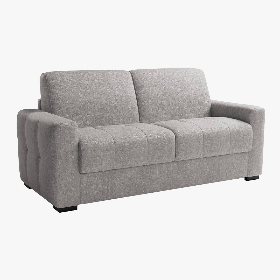 DYLANE Canapé 3 places convertible tissu capitonné gris clair matelas 22 cm - Canapés convertibles - Mobilier Deco