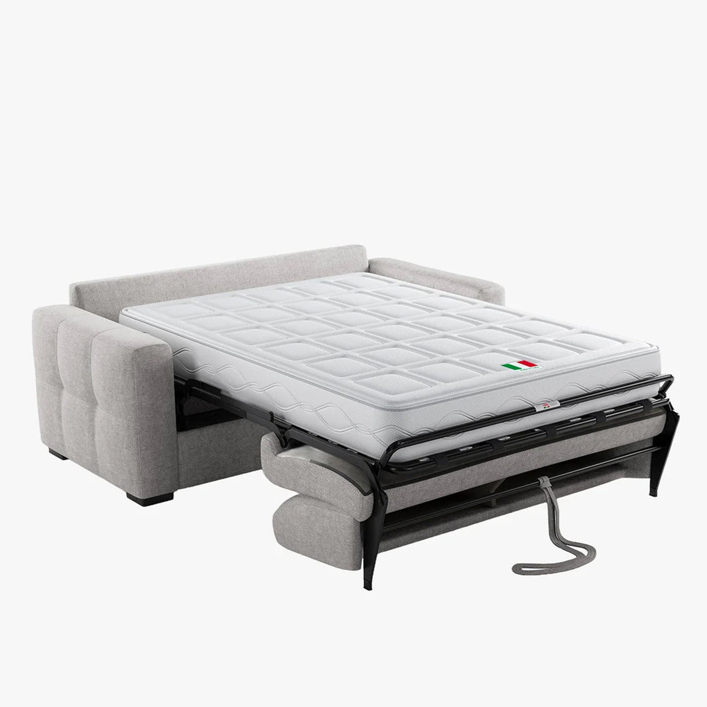 DYLANE Canapé 3 places convertible tissu capitonné gris clair matelas 22 cm - Canapés convertibles - Mobilier Deco
