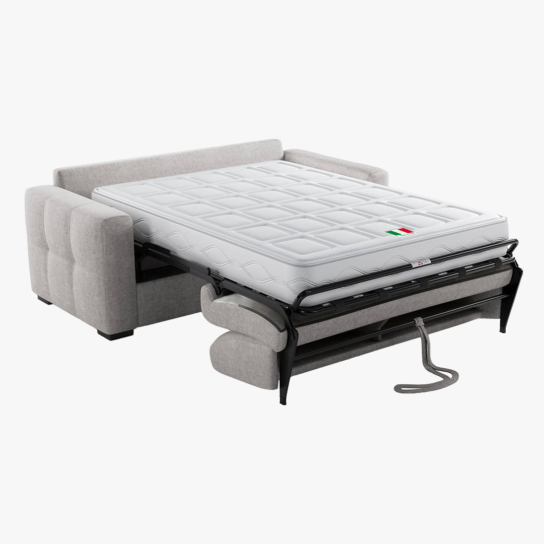 DYLANE Canapé 3 places convertible tissu capitonné gris clair matelas 22 cm - Canapés convertibles - Mobilier Deco
