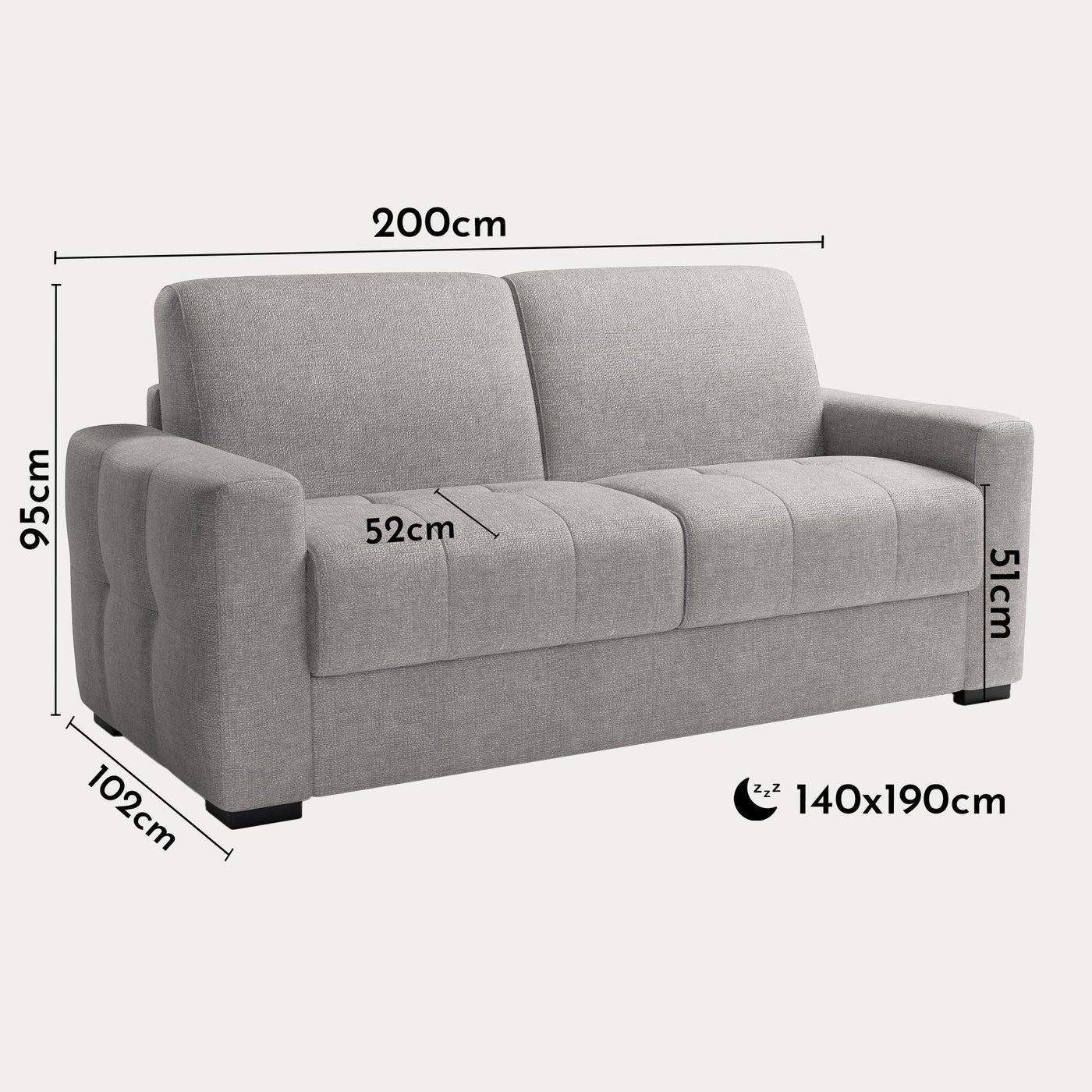 DYLANE Canapé 3 places convertible tissu capitonné gris clair matelas 22 cm - Canapés convertibles - Mobilier Deco