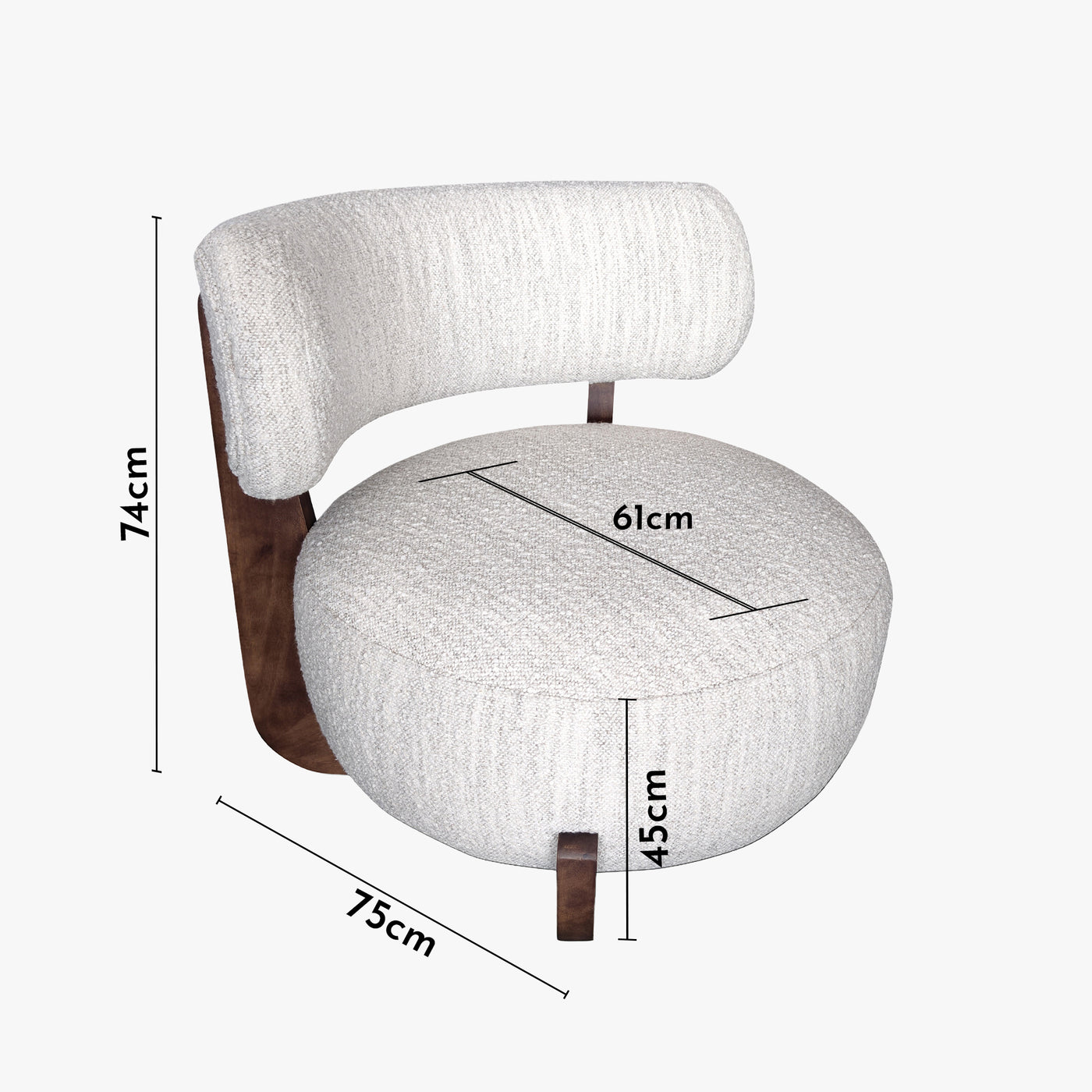 ESTER Fauteuil en tissu blanc écru pieds en bois foncé