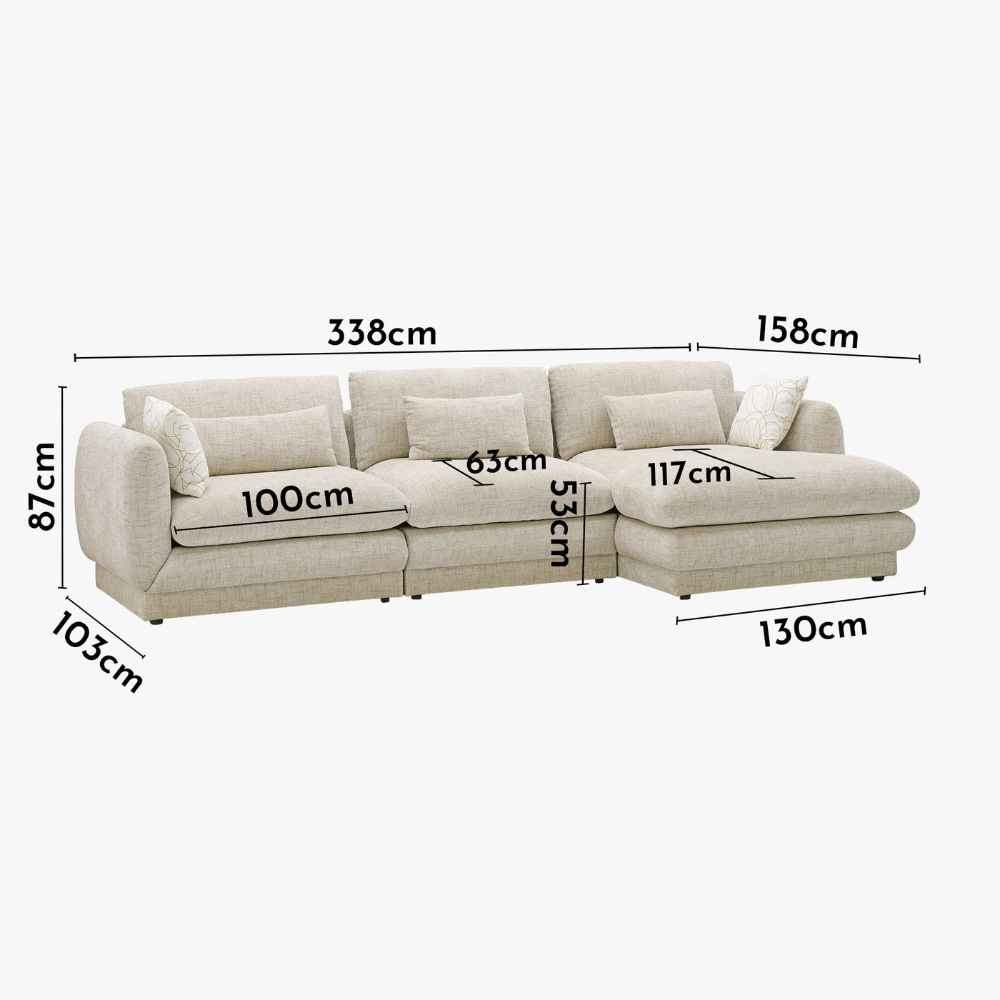 KENDAL Canapé d'angle en tissu beige - Angle droit
