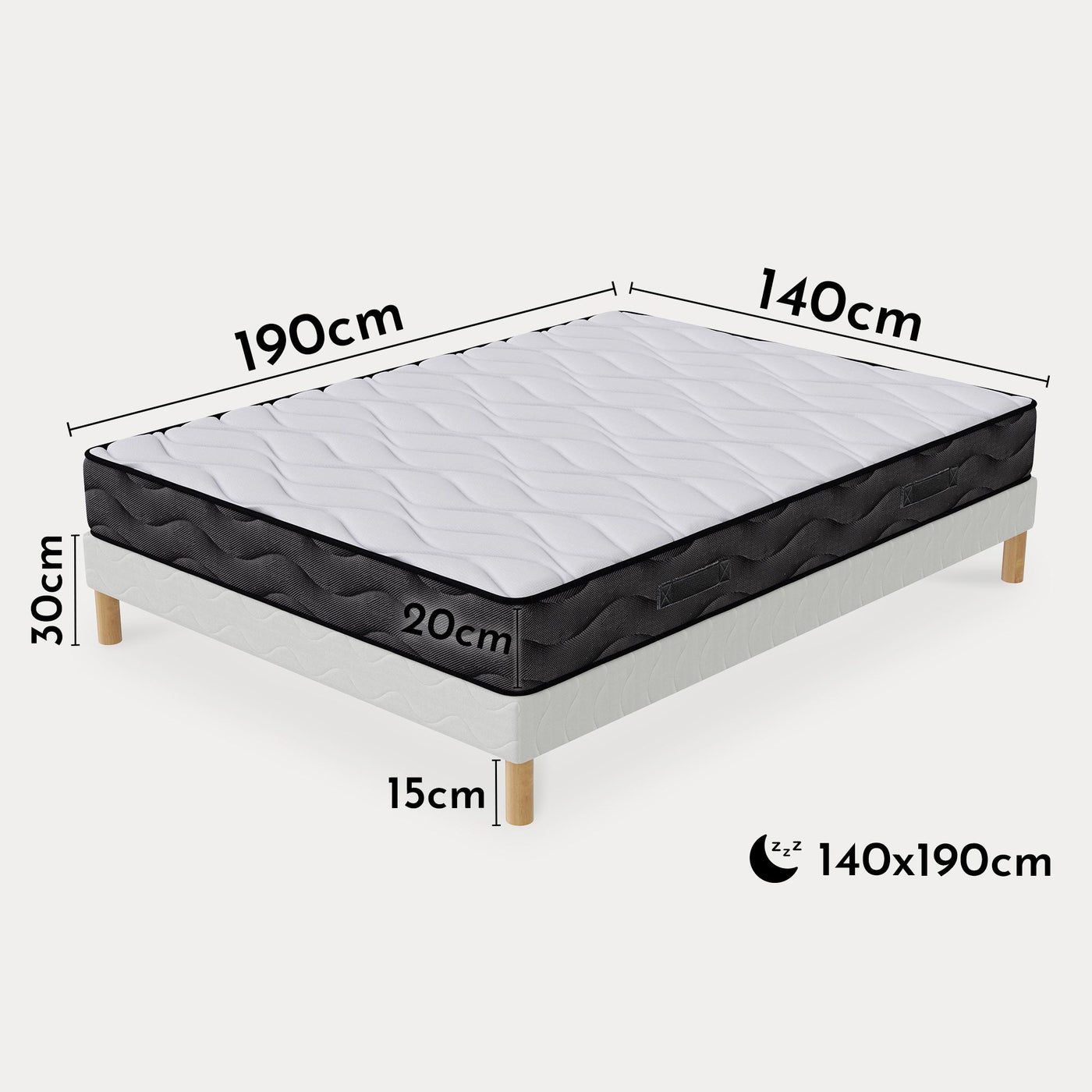 EDEN Ensemble sommier + matelas 20 cm 140x190 - Ensemble literie - Mobilier Deco