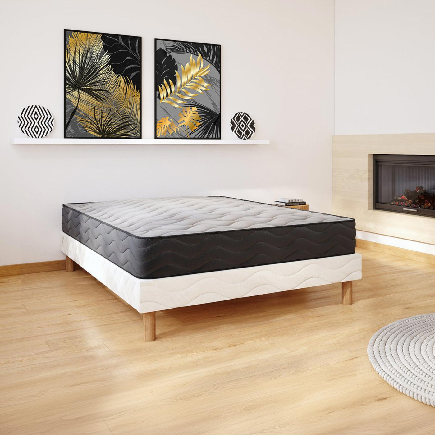 EDEN Ensemble sommier + matelas 20 cm 140x190 - Ensemble literie - Mobilier Deco