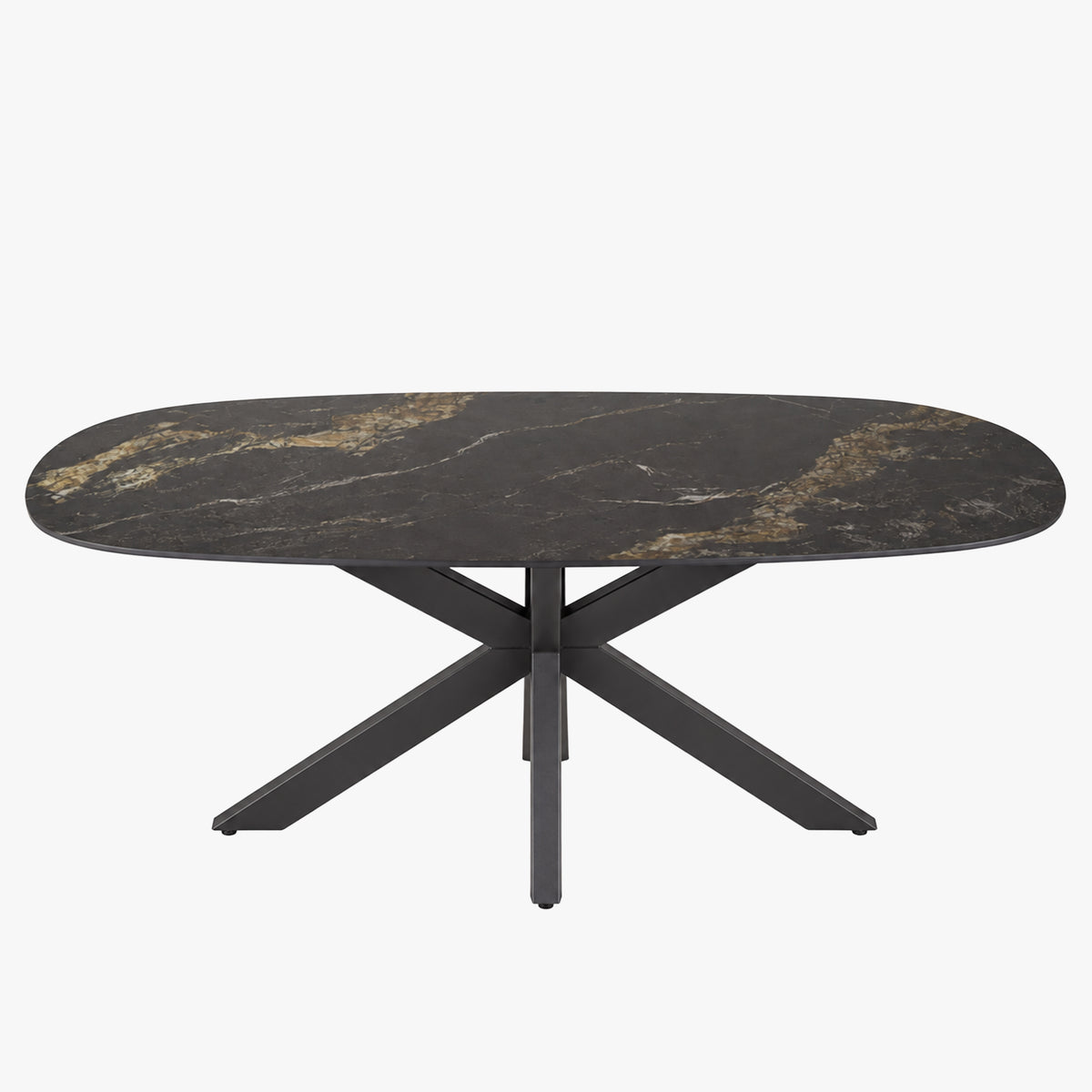 EDENA Table à manger ovale en céramique noir et doré piètement en acier noir - Table à manger - Mobilier Deco