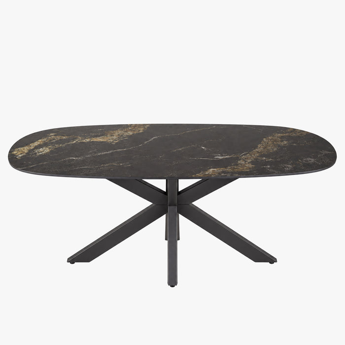 EDENA Table à manger ovale en céramique noir et doré piètement en acier noir – Table à manger – vue 2