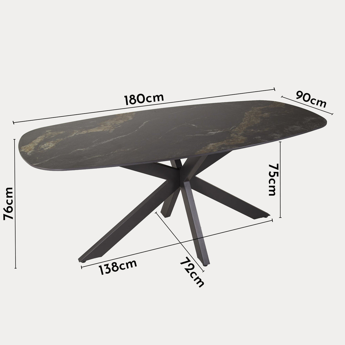 EDENA Table à manger ovale en céramique noir et doré piètement en acier noir - Table à manger - Mobilier Deco