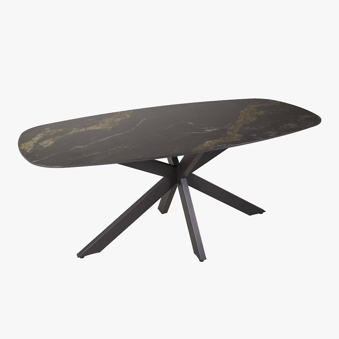 EDENA Table à manger ovale en céramique noir et doré piètement en acier noir - Table à manger - Mobilier Deco