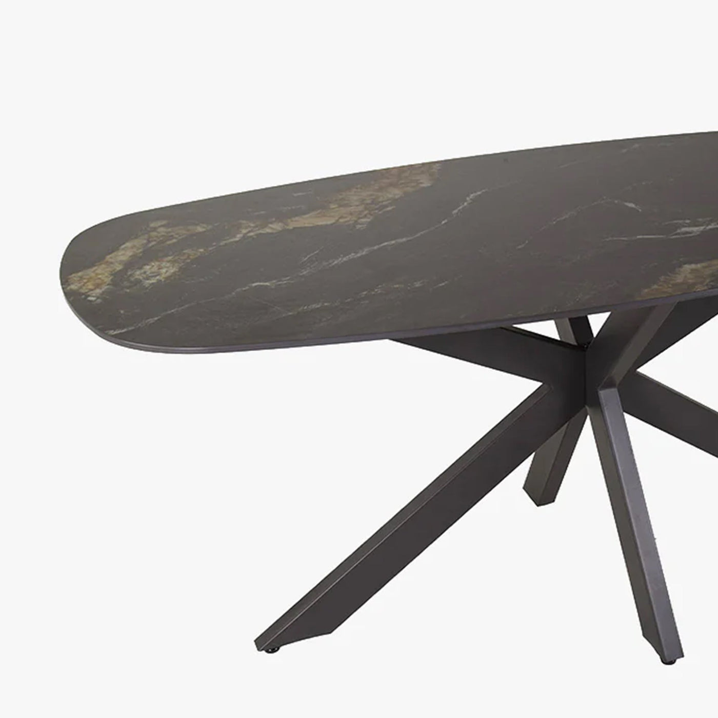 EDENA Table à manger ovale en céramique noir et doré piètement en acier noir - Table à manger - Mobilier Deco
