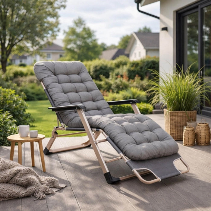 EDISON Fauteuil inclinable en tissu gris pieds en métal beige – Mobilier de jardin Mobilier Deco