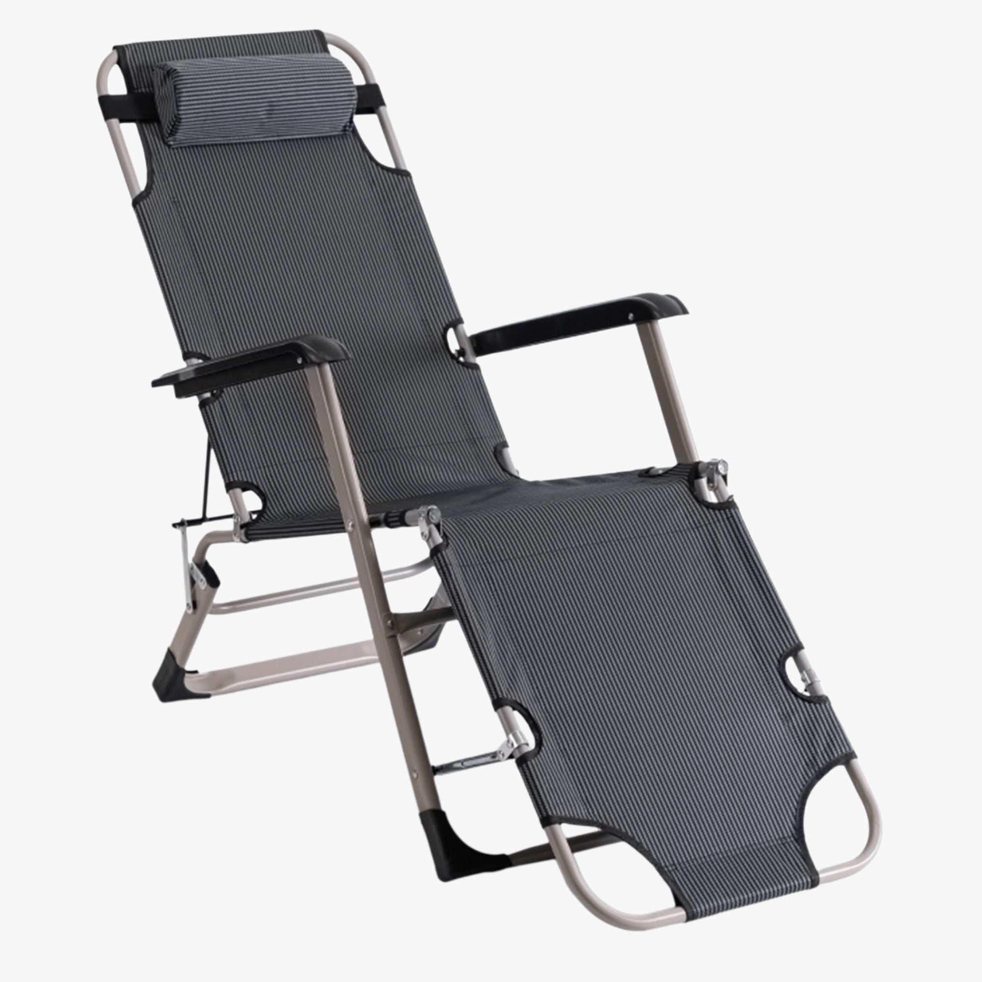 EDISON Fauteuil inclinable en tissu gris pieds en métal beige - Mobilier de jardin - Mobilier Deco