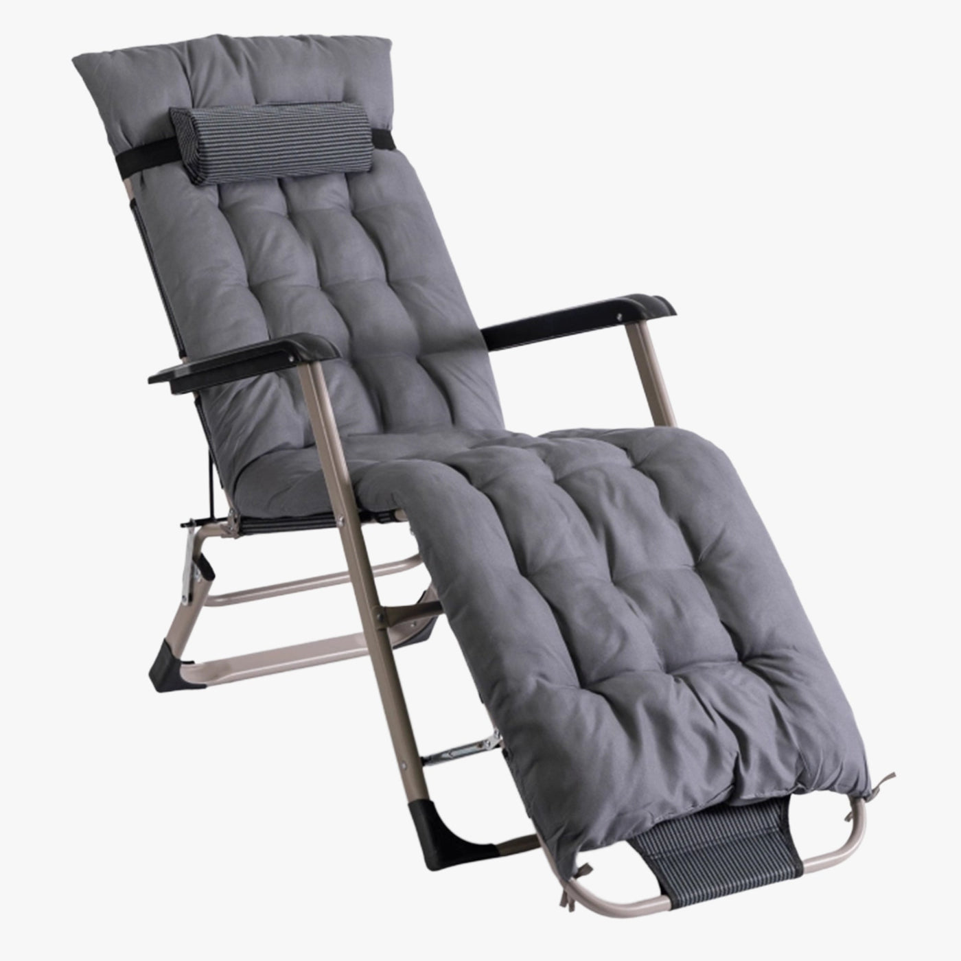 EDISON Fauteuil inclinable en tissu gris pieds en métal beige - Mobilier de jardin - Mobilier Deco
