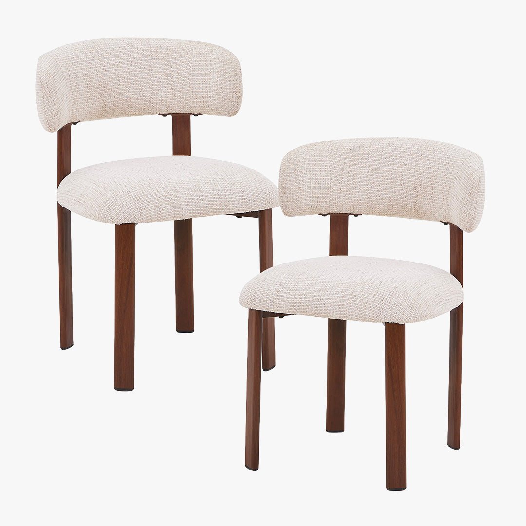 EFILIA Lot de 2 chaises en tissu beige pieds couleur bois foncé - Chaise de repas - Mobilier Deco
