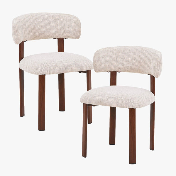 EFILIA Lot de 2 chaises en tissu beige pieds couleur bois foncé