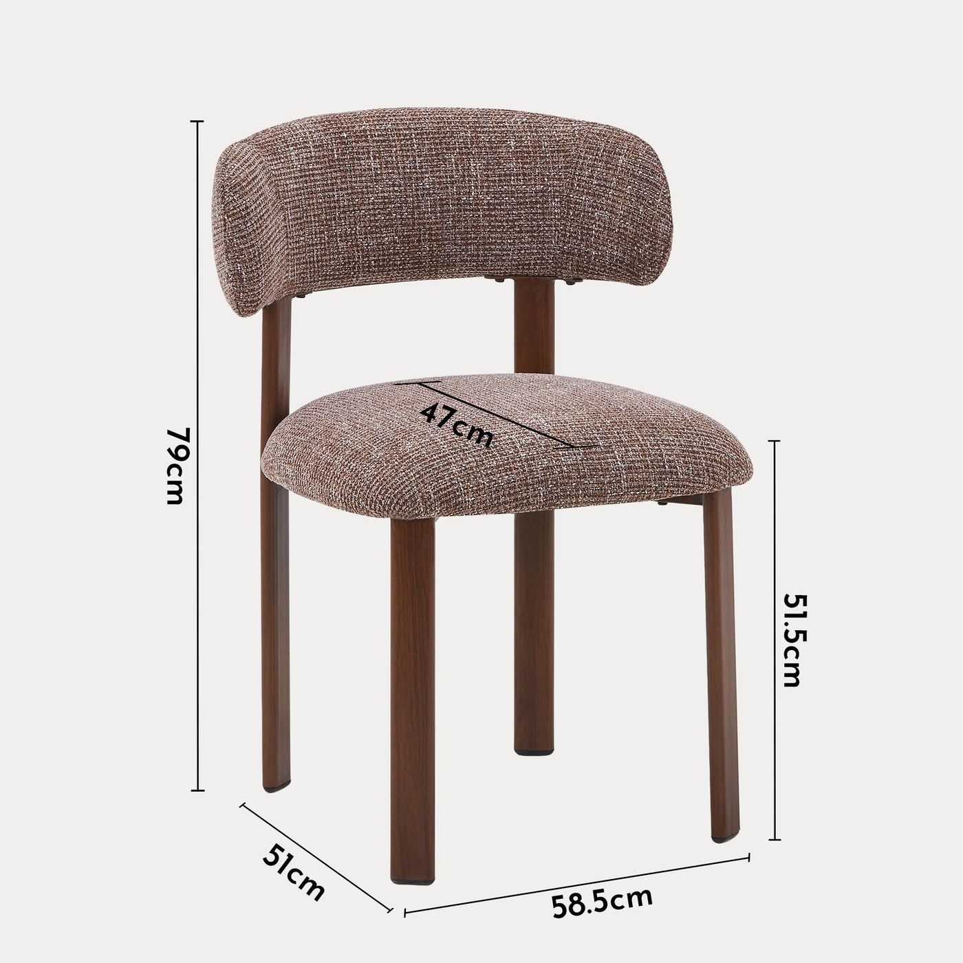 EFILIA Lot de 2 chaises en tissu marron pieds couleur bois foncé - Chaise de repas - Mobilier Deco