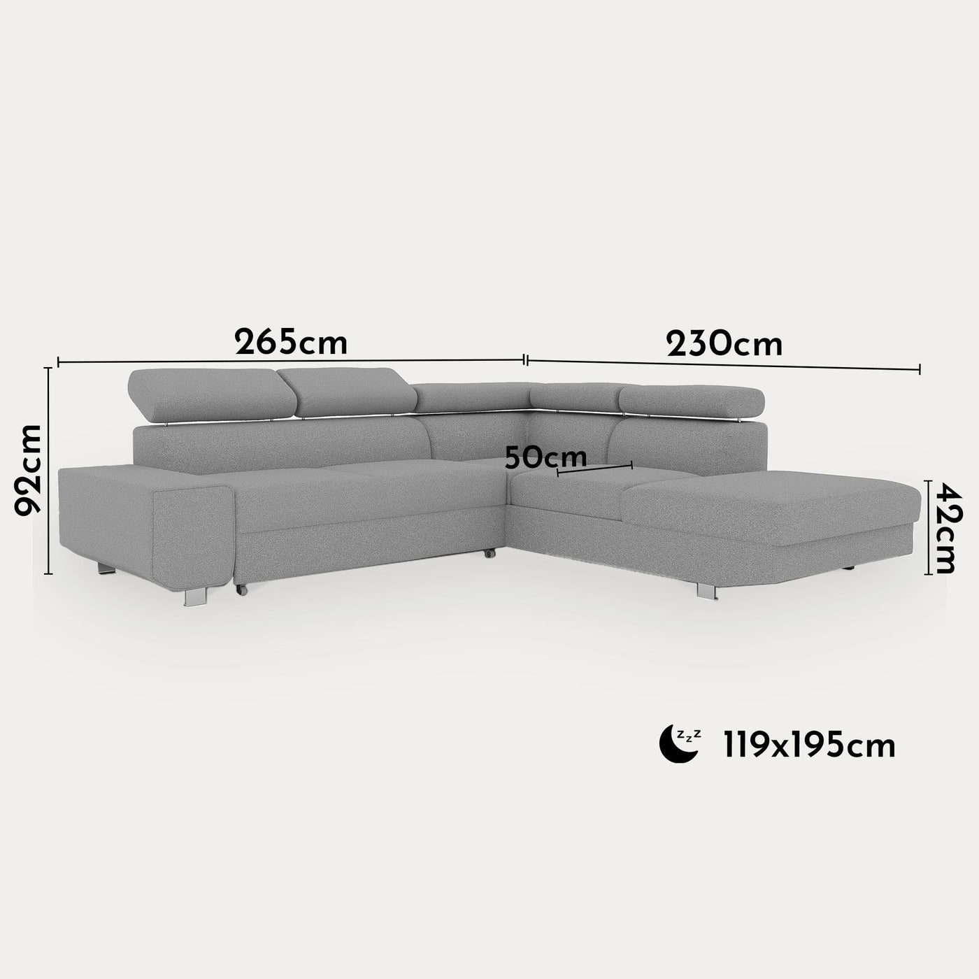 EIDEN Canapé d'angle convertible avec coffre en tissu gris clair - Angle droit - Canapé d'angle convertible - Mobilier Deco