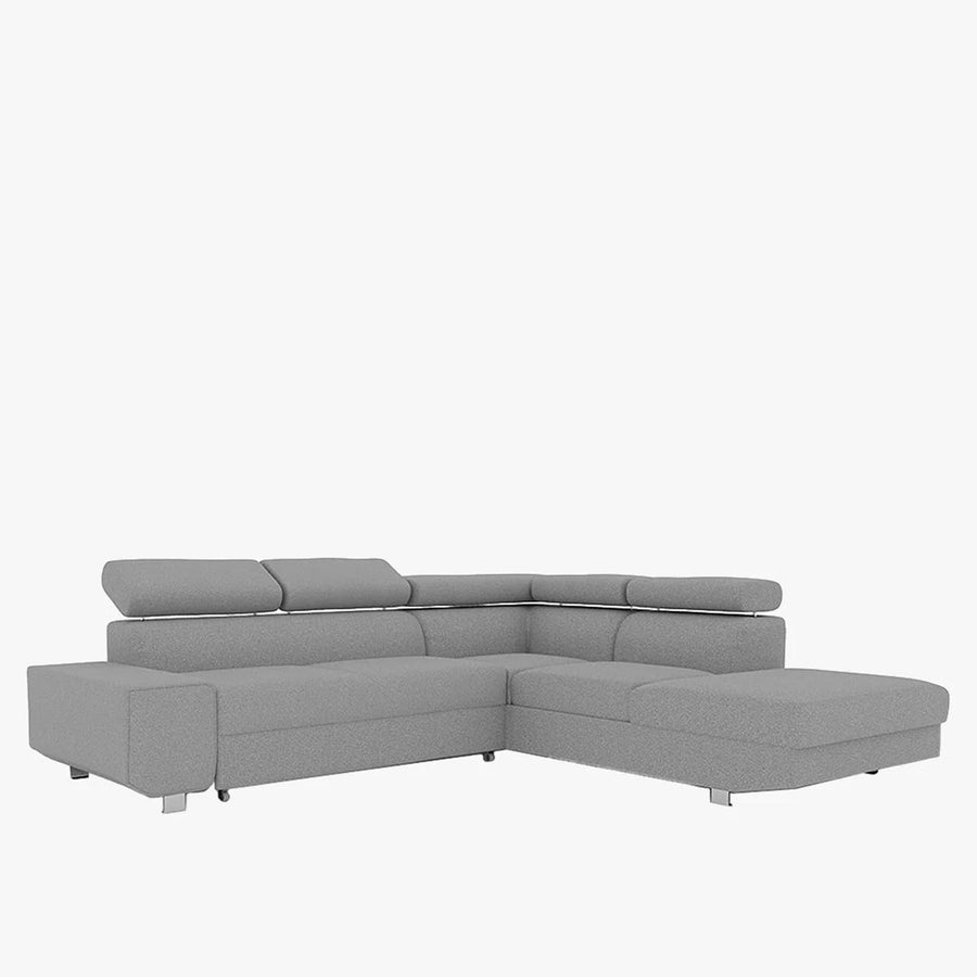 EIDEN Canapé d'angle convertible avec coffre en tissu gris clair - Angle droit — aperçu vidéo