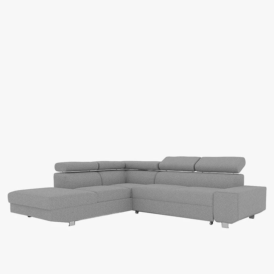 EIDEN Canapé d'angle convertible avec coffre en tissu gris clair - Angle gauche — aperçu vidéo