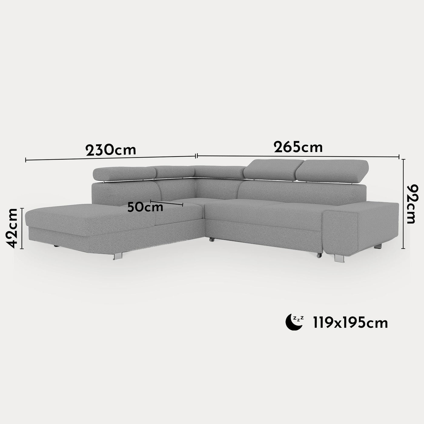 EIDEN Canapé d'angle convertible avec coffre en tissu gris clair - Angle gauche - Canapé d'angle convertible - Mobilier Deco