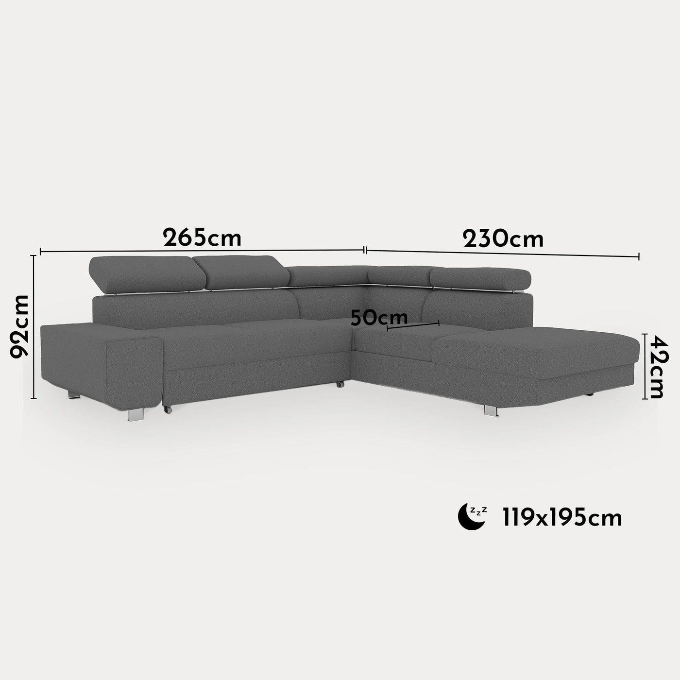 EIDEN Canapé d'angle convertible avec coffre en tissu gris foncé - Angle droit - Canapé d'angle convertible - Mobilier Deco