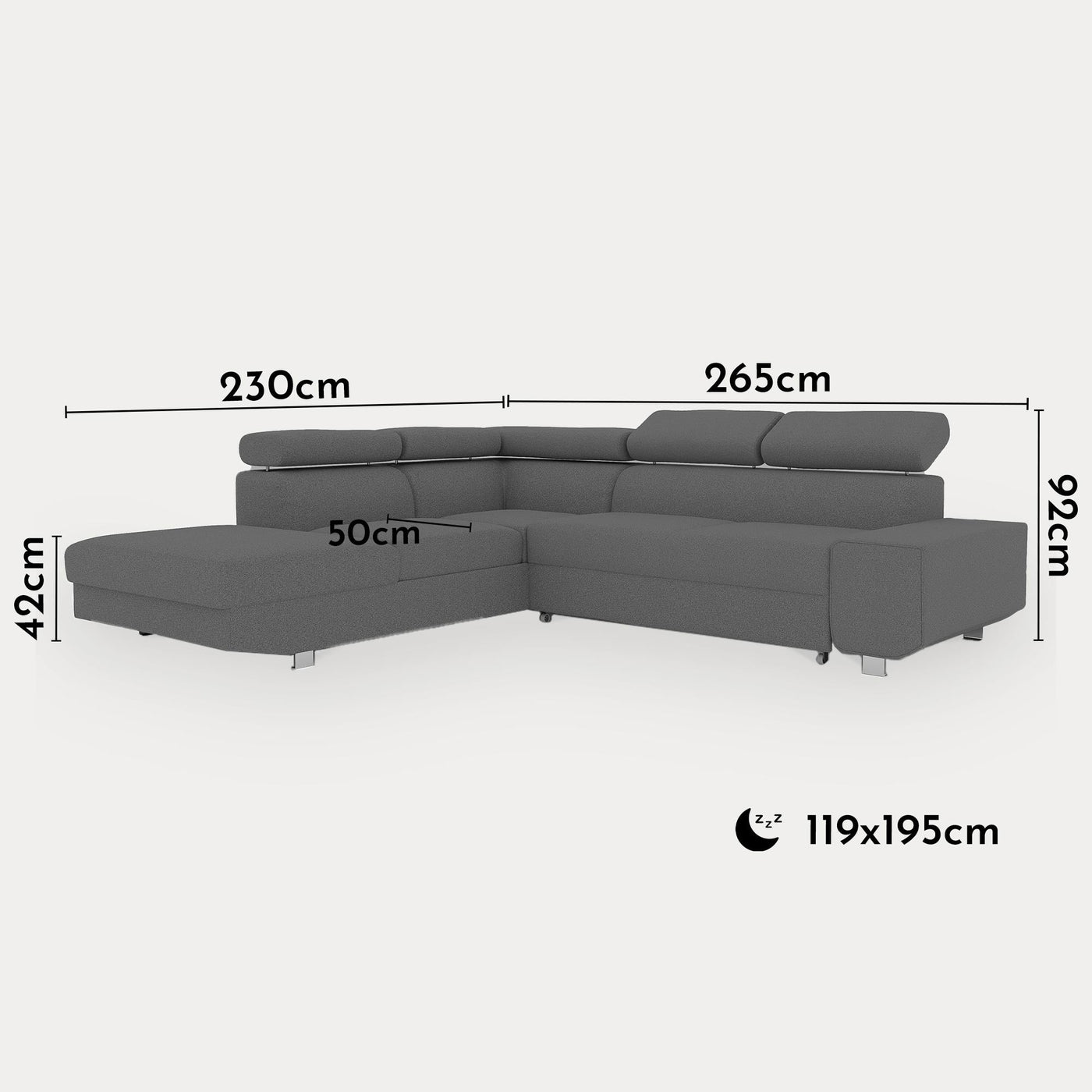 EIDEN Canapé d'angle convertible avec coffre en tissu gris foncé - Angle gauche - Canapé d'angle convertible - Mobilier Deco