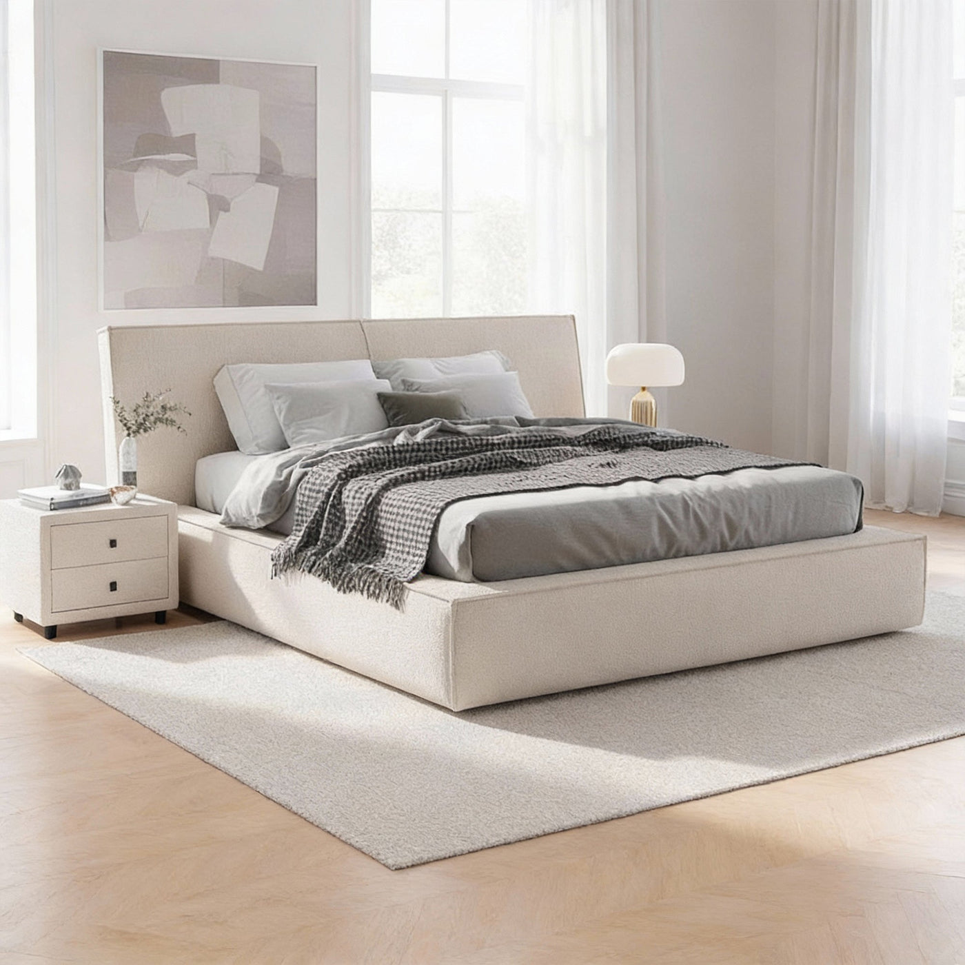 ELANA Lit double en tissu beige avec coffre 140x190 cm - Lits - Mobilier Deco