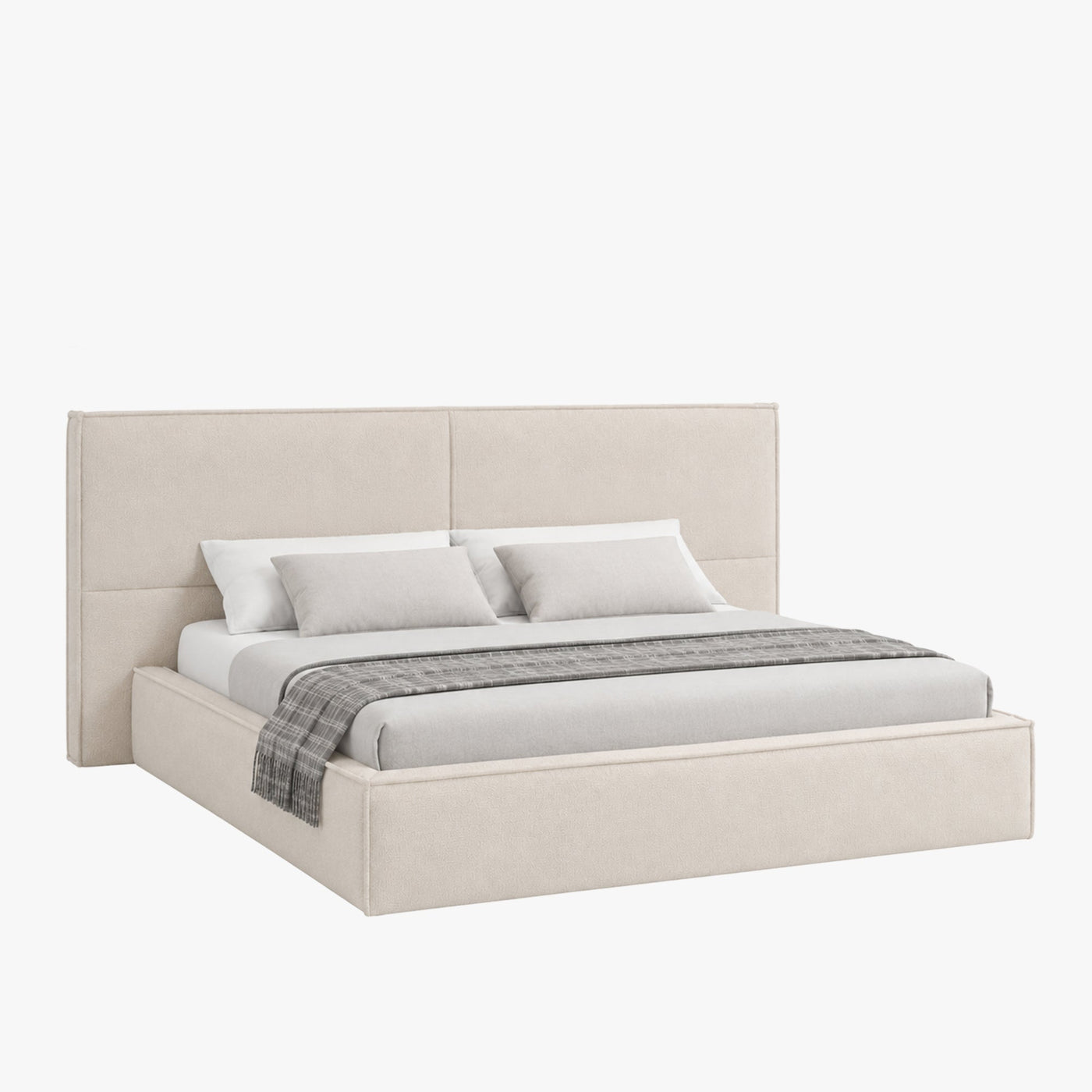 ELANA Lit double en tissu beige avec coffre 140x190 cm - Lits - Mobilier Deco