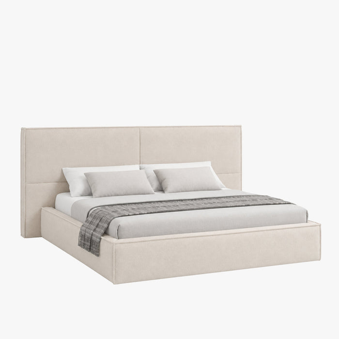 ELANA Lit double en tissu beige avec coffre 160x200 cm