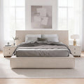 ELANA Lit double en tissu beige avec coffre 160x200 cm