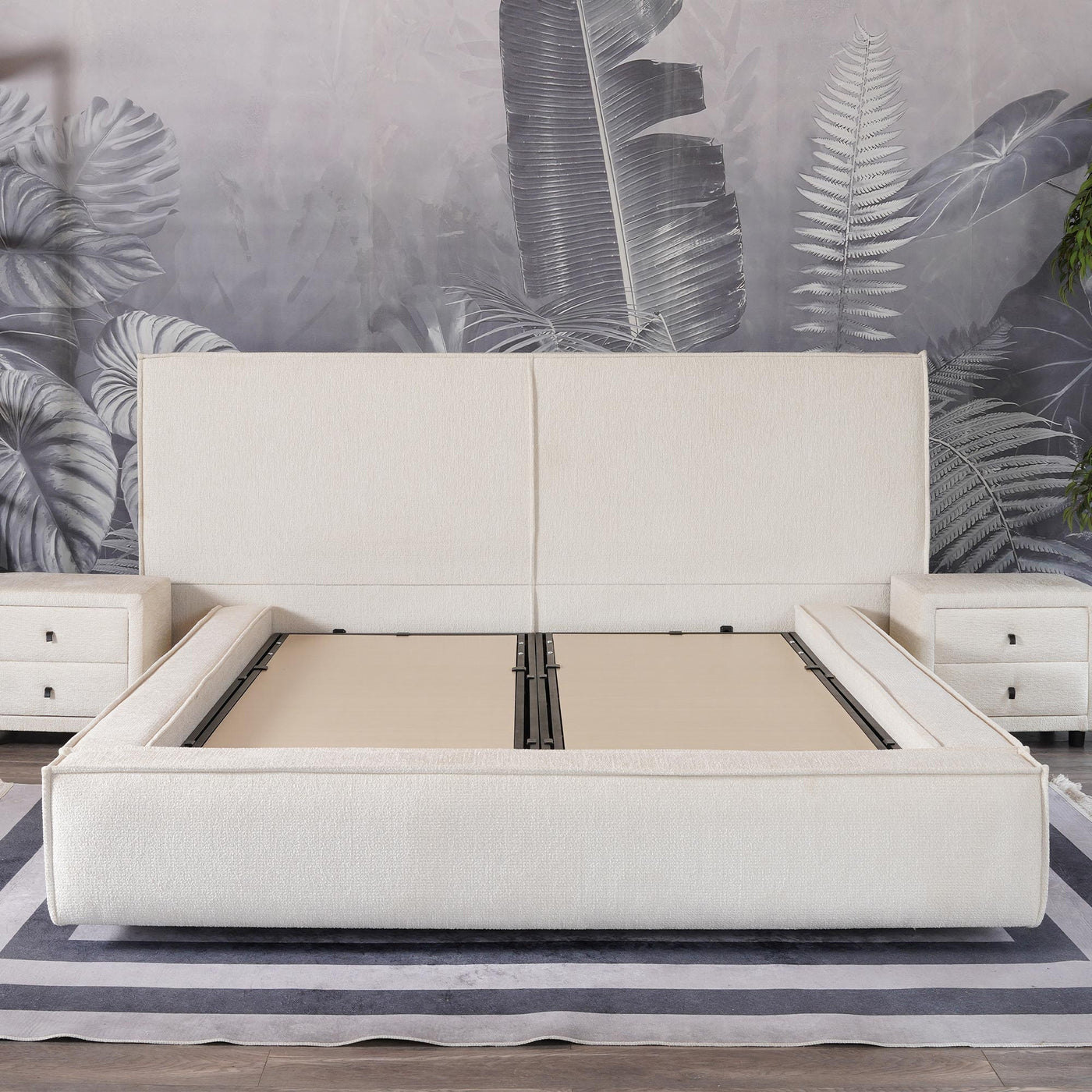ELANA Lit double en tissu beige avec coffre 180x200 cm - Lits - Mobilier Deco