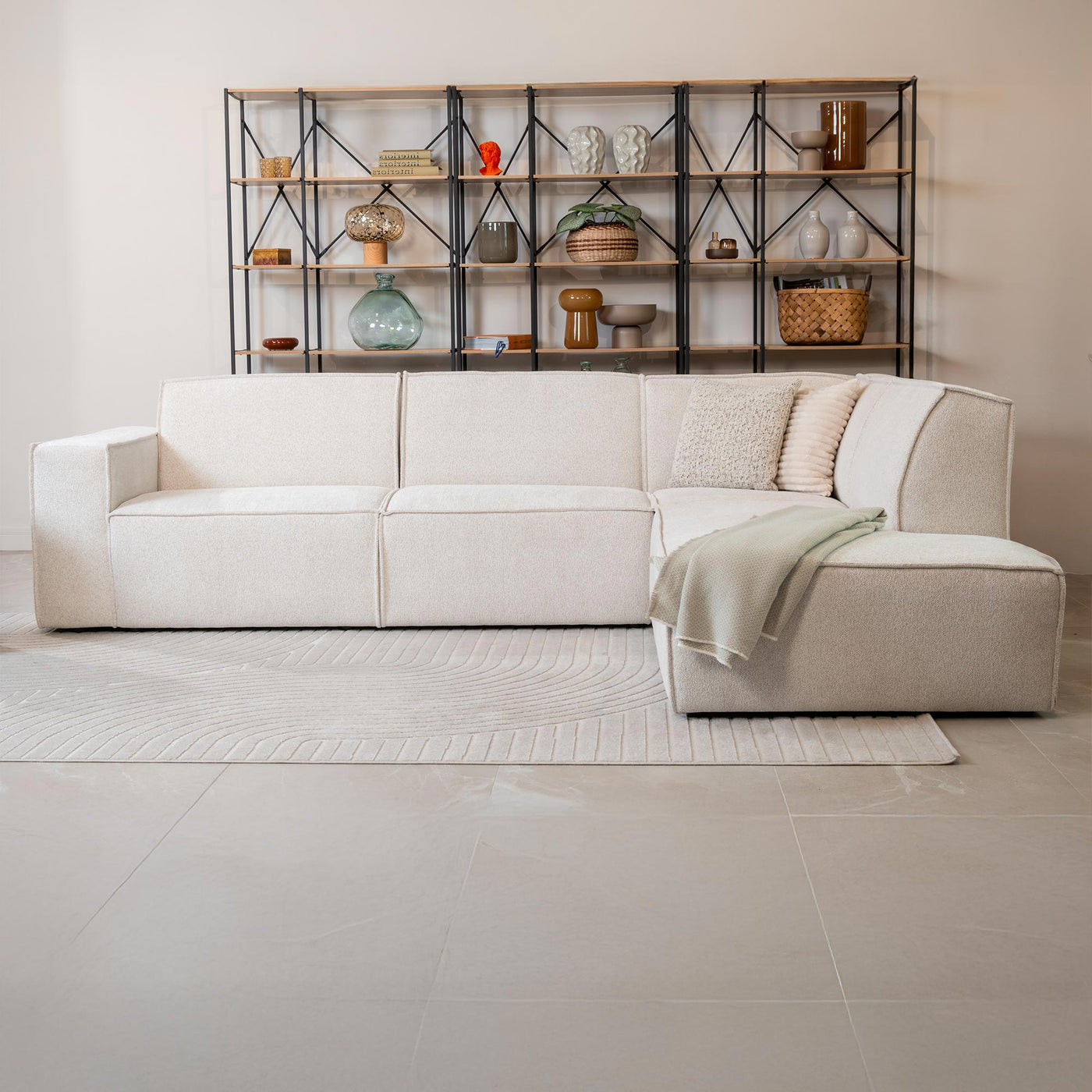 ELIA Canapé d'angle en tissu beige - Angle droit - Canapés d'angle - Mobilier Deco