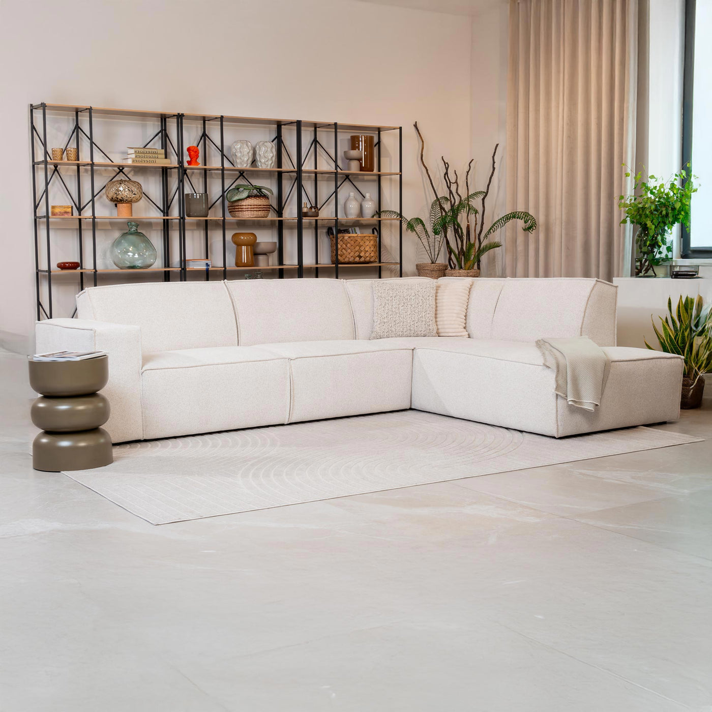 ELIA Canapé d'angle en tissu beige - Angle droit - Canapés d'angle - Mobilier Deco