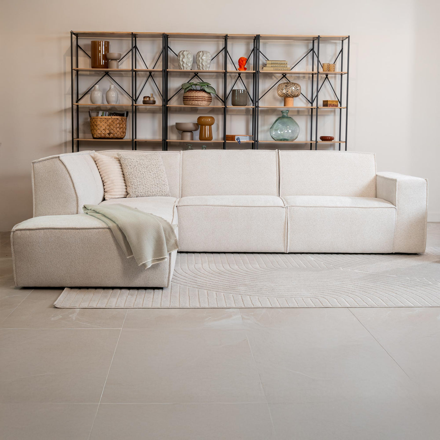 ELIA Canapé d'angle en tissu beige - Angle gauche - Canapés d'angle - Mobilier Deco