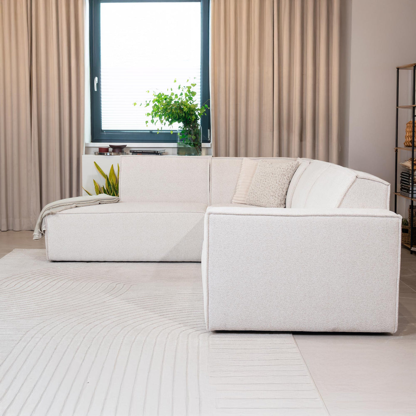 ELIA Canapé d'angle en tissu beige - Angle gauche - Canapés d'angle - Mobilier Deco