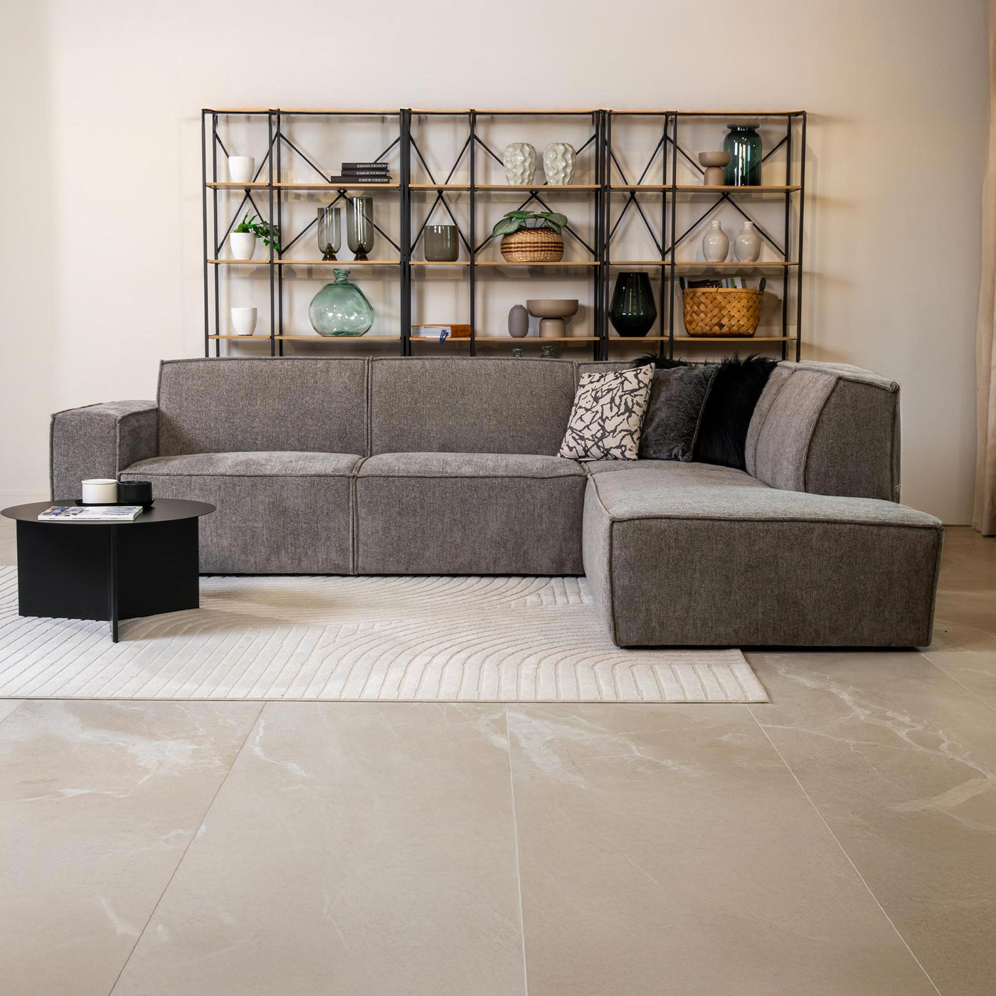 ELIA Canapé d'angle en tissu gris- Angle droit - Canapés d'angle - Mobilier Deco