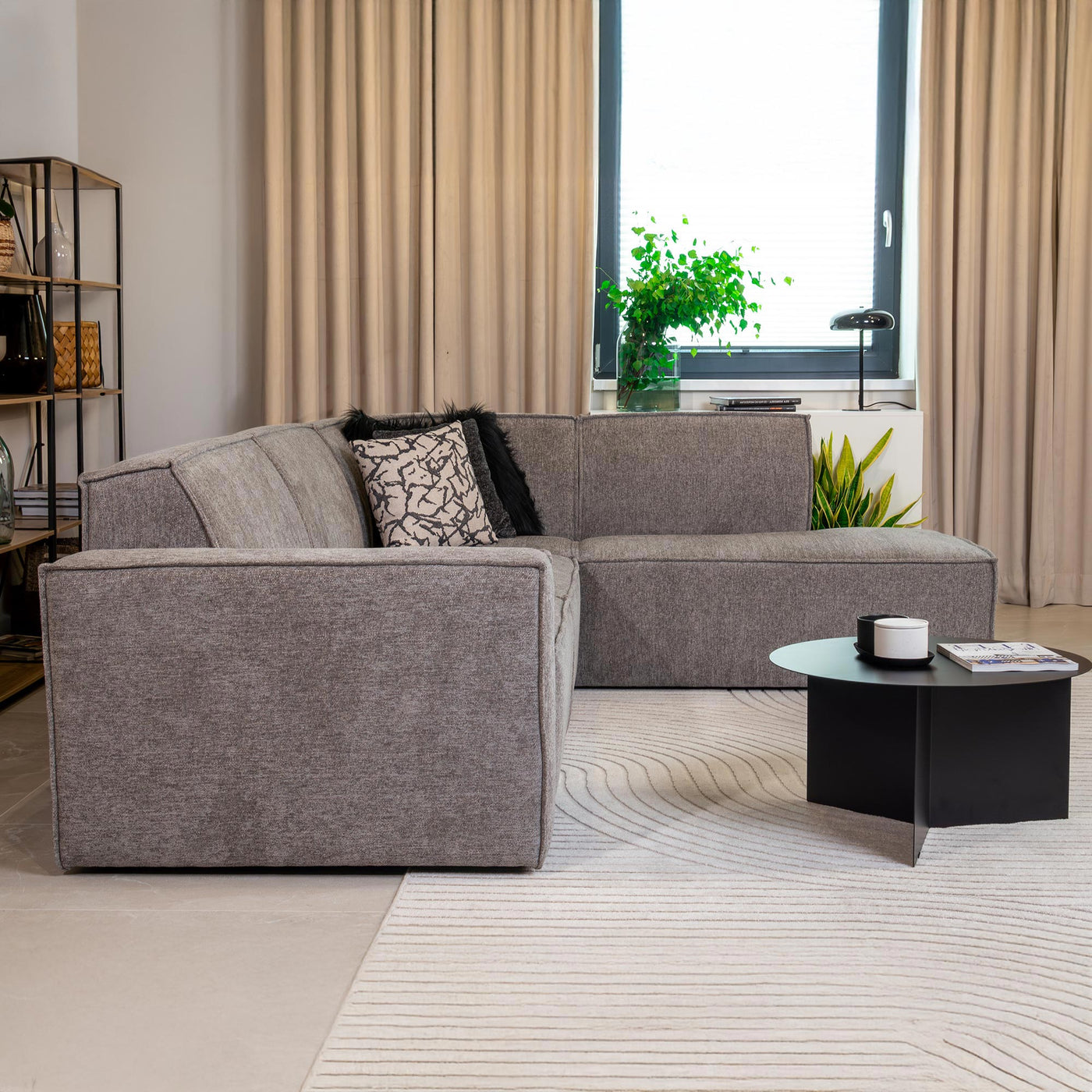 ELIA Canapé d'angle en tissu gris- Angle droit - Canapés d'angle - Mobilier Deco