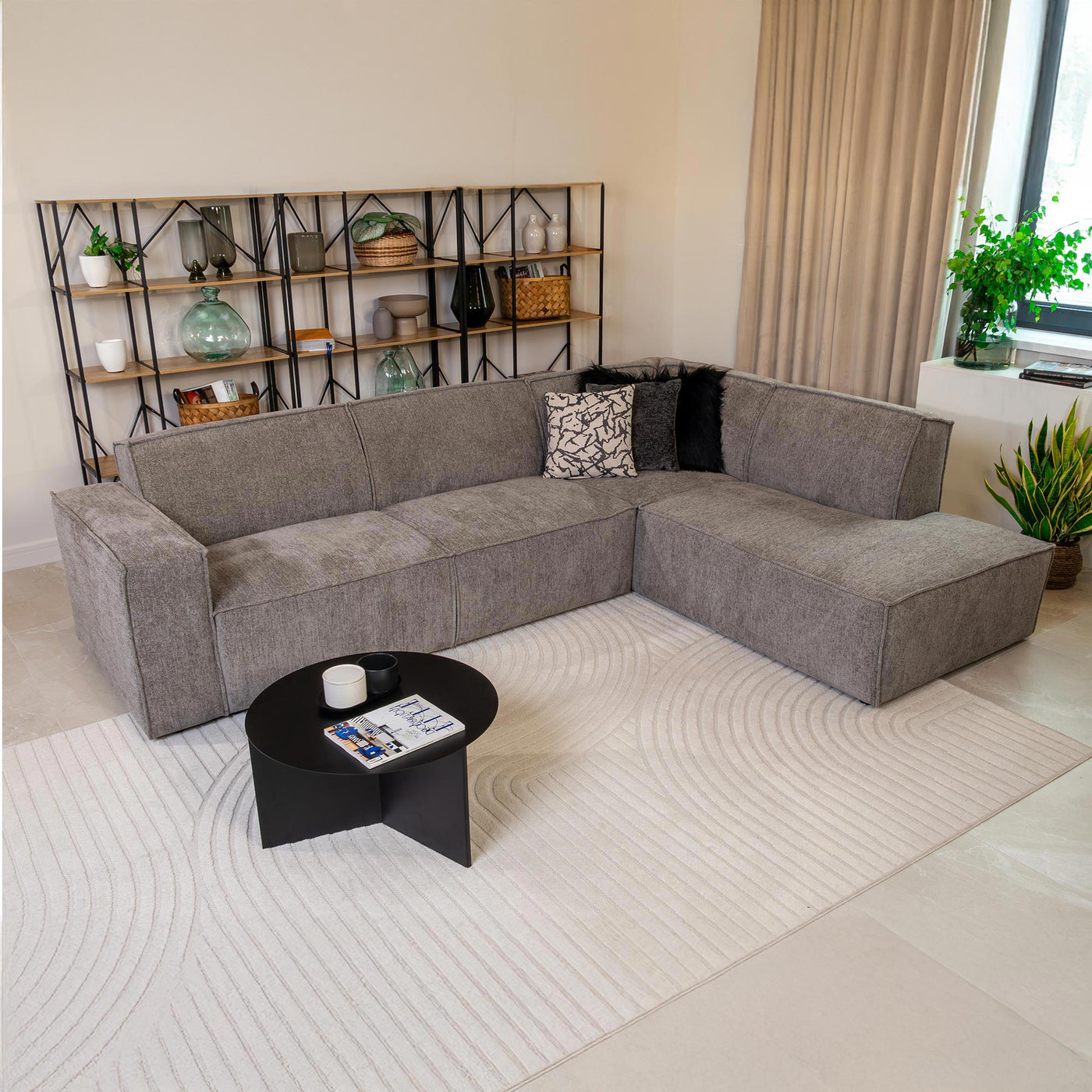 ELIA Canapé d'angle en tissu gris- Angle droit - Canapés d'angle - Mobilier Deco