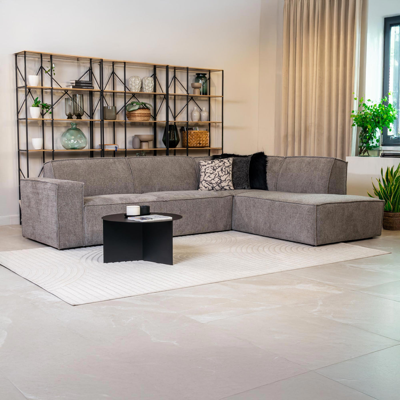ELIA Canapé d'angle en tissu gris- Angle droit - Canapés d'angle - Mobilier Deco