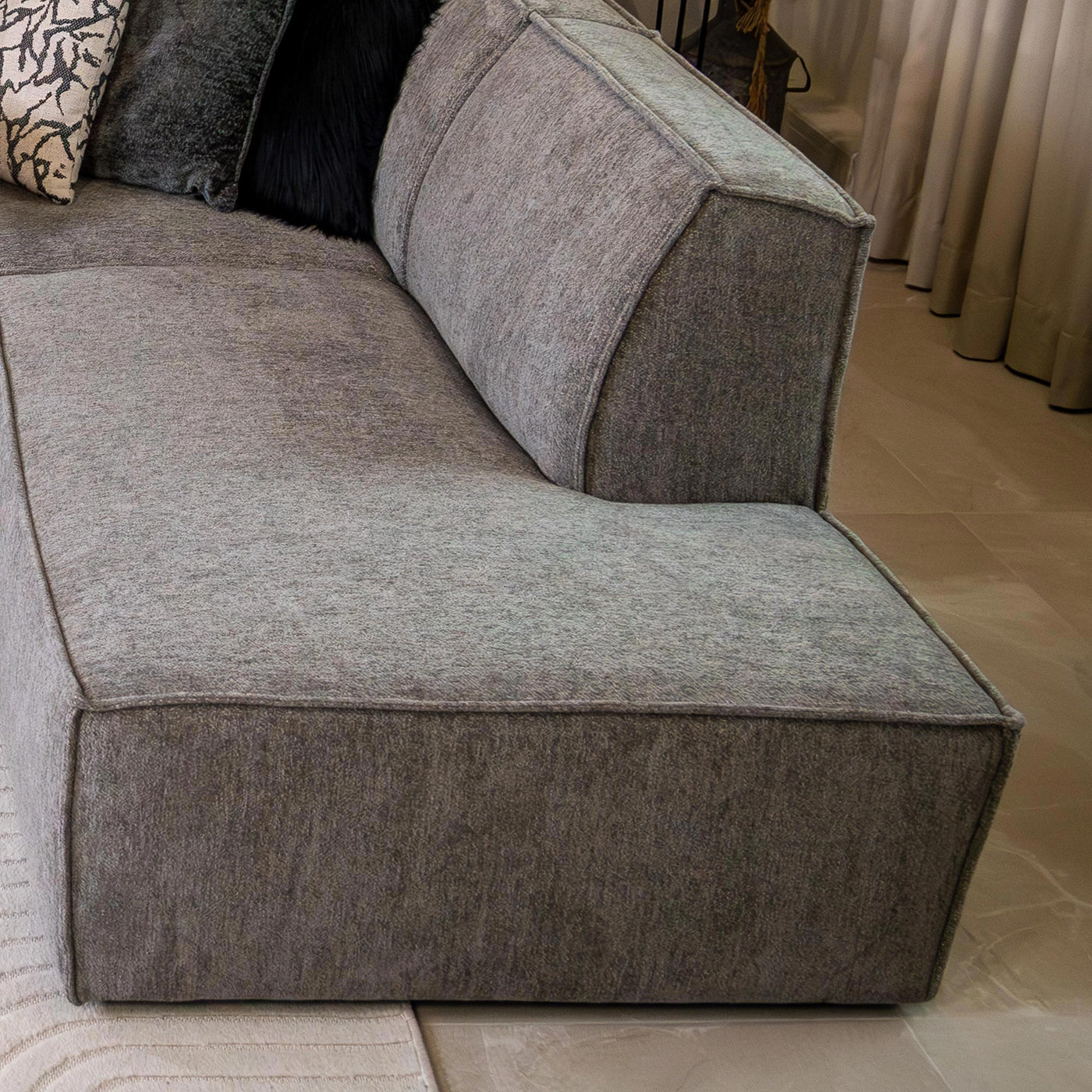 ELIA Canapé d'angle en tissu gris- Angle droit - Canapés d'angle - Mobilier Deco